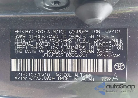 2013 Scion Tc из США, поврежденный, VIN JTKJF5C71D3056261